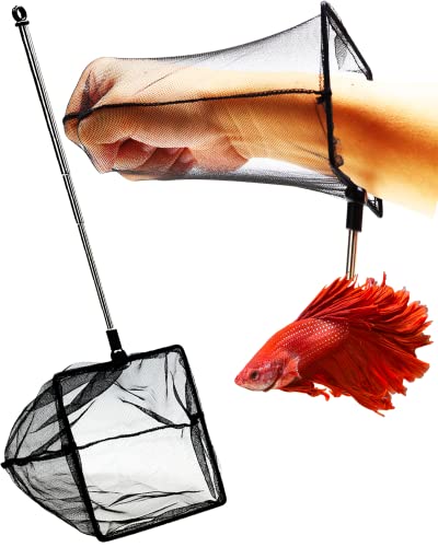 Aquarium Betta Fish Net Protect Delicate Fin, Soft Fine Deep Mesh Scooper w/Sturdy Extendable 7~14 Inch Stainless Steel Long Handle for Shrimp Fish Tank Small Pond & Pool - size: 5 Inch aquarium net