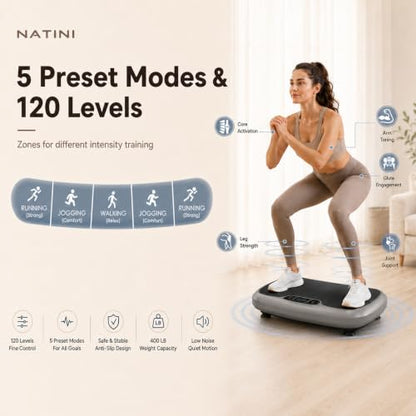 Natini Vibration Plate Exercise Machine - Power Vibrating Plate for Lymphatic Drainage,Whole Body Workout Machine for Women Weight Loss Home Fitness, - style: Com Grey