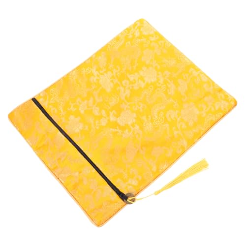Buddhist Zen Book Cover Case Yellow Silk Portable Scriptures Organizer Pouch for Religious Texts and Documents for Travel and Storage