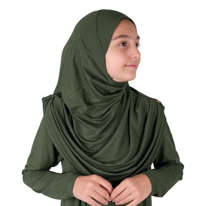 ihvan online Muslim Dress for Girls, Long Sleeve One-Piece Islamic Prayer Dress, Hijab for Kids, Girls Abaya, Islamic Gifts - color: Green