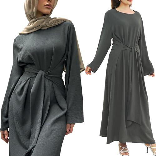 Abaya Dress for Muslim Eid Prayer Jilbab Dubai Women Maxi Kaftan Islamic Salah Dress Soft Muslim Women Clothes - color: Greya, size: Large