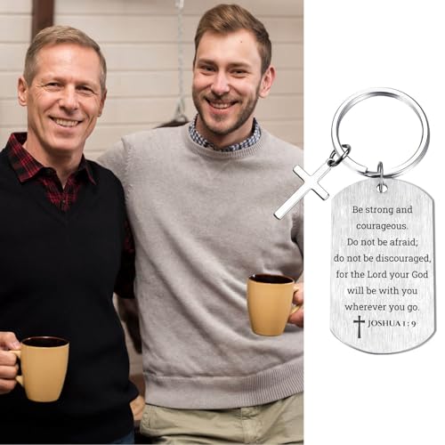 Inspirational Scripture Keychain with Cross - Bible Verse Matte Key Chain Religious Gift for Christian - style: Joshua 1:9