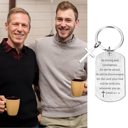 Inspirational Scripture Keychain with Cross - Bible Verse Matte Key Chain Religious Gift for Christian - style: Joshua 1:9