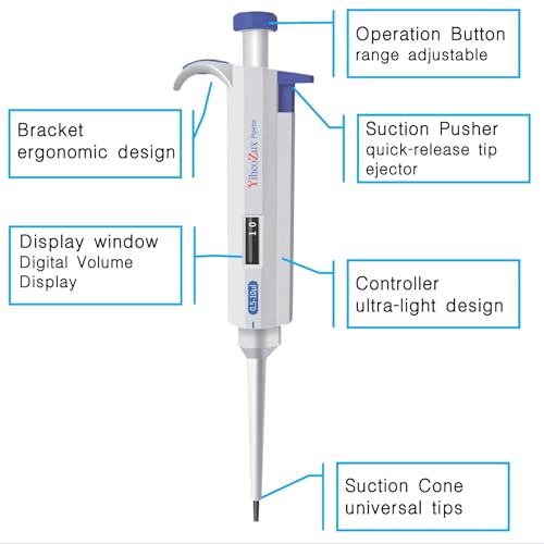 High-Precision Adjustable Single Channel Pipettor 0.5-10ul for Laboratory | High Accuracy, Manual Variable Volume Micropipette Compatible with Molecular Biology and Cell Culture Research - size: 0.5-10ul