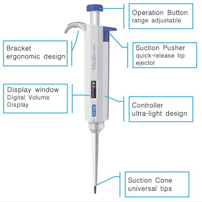 High-Precision Adjustable Single Channel Pipettor 0.5-10ul for Laboratory | High Accuracy, Manual Variable Volume Micropipette Compatible with Molecular Biology and Cell Culture Research - size: 0.5-10ul