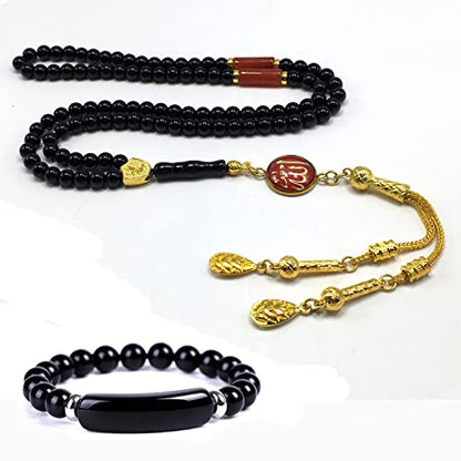 Special Prayer Beads Series -99 beads- Tesbih Tasbih Tasbeeh Misbaha Masbaha Subha Sebha Sibha (Black Shiny Agate Stone and Bracelet -6 mm Small Beads-)