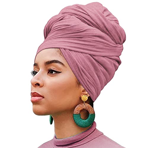 XTREND 1 Pieces Stretch Head Wrap Jersey Fashion Headband Knit Turban African for Women Extra Soft Long Bohemian Breathable Turbans Tie (Pink) - color: ZF Pink