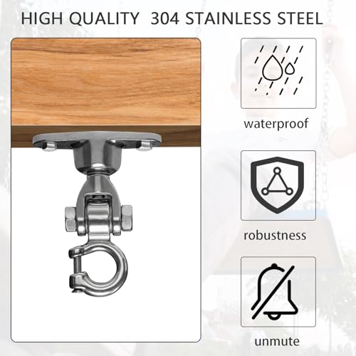 Heavy Duty 304 Stainless Steel Swing Hanger with Silent Ball Bearing, 360° Rotation & 180° Swing, 600 lbs Capacity, for Playground, Swing Set, Hammock, Yoga, Punching Bag - size: 2 Holes-B