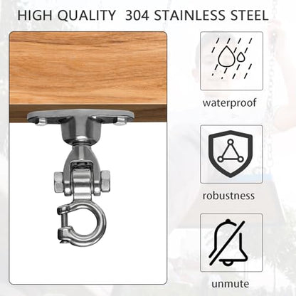 Heavy Duty 304 Stainless Steel Swing Hanger with Silent Ball Bearing, 360° Rotation & 180° Swing, 600 lbs Capacity, for Playground, Swing Set, Hammock, Yoga, Punching Bag - size: 2 Holes-B
