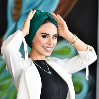 para life Knot Turbans for Women, Breathable Instant Turban|Standard Size Cotton|Pre-tied Scarf, Hijab Cap&Undercap - color: Emerald