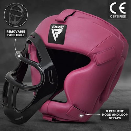 RDX Boxing Headgear MMA Muay Thai, Removable Face Grill, Head Gear for Sparring Grappling Martial Arts Kickboxing Taekwondo Karate BJJ Training - color: Pink, size: Large