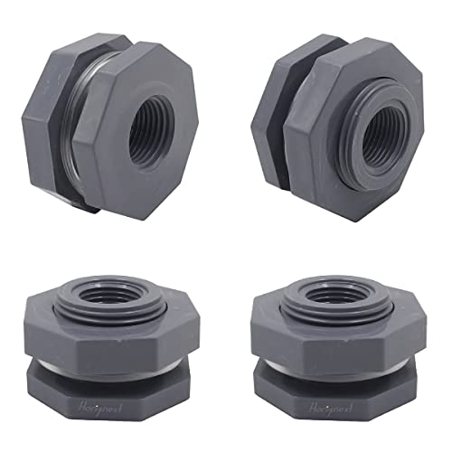 NPT1/2 PVC Bulkhead Fitting, Plastic Pipe Connector for rain Barrel Garden Hose Adapter Spigot kit Water Tank Gallon Drain Bucket (pack of 4 pcs) - size: NPT1/2 female thread (3/4 inch I.D.）PVC