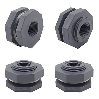 NPT1/2 PVC Bulkhead Fitting, Plastic Pipe Connector for rain Barrel Garden Hose Adapter Spigot kit Water Tank Gallon Drain Bucket (pack of 4 pcs) - size: NPT1/2 female thread (3/4 inch I.D.）PVC
