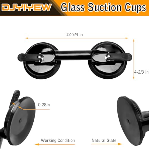 Heavy Duty Suction Cups - Aluminum Vacuum Handle Glass & Tile Lifter - Ergonomic, Reliable Suction for Lifting Large Glass, Tile, Marble, Floor, Dent Puller (2 Pack Black) - color: Black