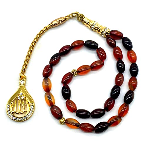 Special -ALLAH Tassel- Collection (33 Beads) Worry Beads - Prayer Beads-Tesbih-Tasbih-Tasbeeh-Misbaha-Masbaha-Subha-Sebha-Sibha (Wavy Red Agate (6x9 mm)-ALLAH Tassel) - color: Wavy Red Agate (6x9 mm)-ALLAH Tassel