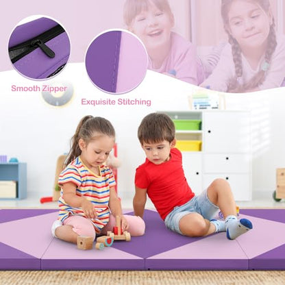 Giantex 4'x8' Gymnastics Mat, 2" Thick Folding Tumbling Mat with Carrying Handles, Foldable Gym Mat with Hook and Loop Fastener, Cheer Mats for Kids Adults Home Exercise Aerobics Fitness - color: Light Pink/Purple
