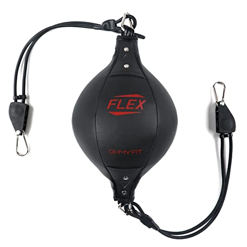 Flex Double End Punching Bag and Extra Adjustable Bungee Cords Bundle - Complete Home & Gym Exercise Equipment Set for Men & Women