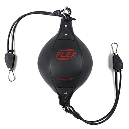 Flex Double End Punching Bag and Extra Adjustable Bungee Cords Bundle - Complete Home & Gym Exercise Equipment Set for Men & Women