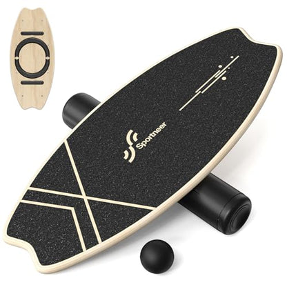 Sportneer Balance Board - 7 Modes Wobble Board with Adjustable Stoppers - Exercise Balancing Stability Trainer for Improve Balance, Surf Trainer & Physical Therapy - Roller and 2.8'' Ball Included - color: Beige