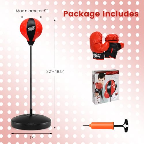 Goplus Punching Bag for Kids, Height Adjustable Reflex Bag with Boxing Gloves for Teens Children Ages 3 4 5 6 7 8+ Years Old Boys Girls, Inflatable Boxing Equipment for Christmas Birthday