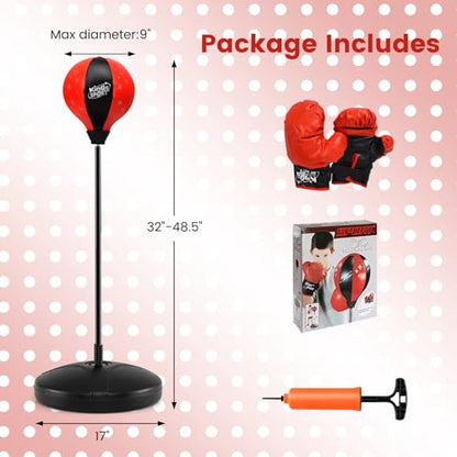 Goplus Punching Bag for Kids, Height Adjustable Reflex Bag with Boxing Gloves for Teens Children Ages 3 4 5 6 7 8+ Years Old Boys Girls, Inflatable Boxing Equipment for Christmas Birthday