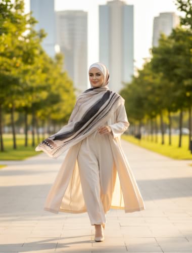 Hijab Modest and Elegant | Beautifully Designed Printed Chiffon Patterns | Muslim Women Head Scarf and Veil - color: Beige P