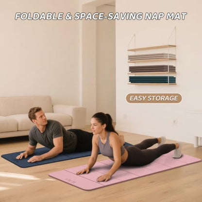 ILILI Foldable Yoga Mat 71 * 24 * 0.3 Inch | Lightweight TPE Non Slip Exercise Mat, Waterproof Portable Fitness Mat for Home Gym, Pilates, Stretching & Daily Workouts - color: Dark Blue
