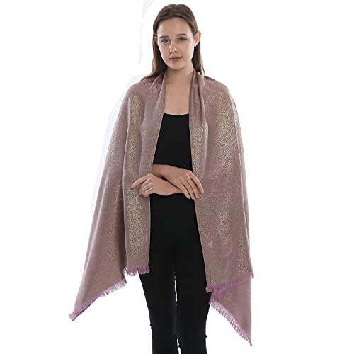 LMVERNA Women's Sparkling Metallic Soft Pashmina Shawls and Wraps Scarf in Solid Colors - color: Skin Purple-gold