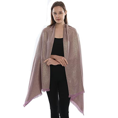 LMVERNA Women's Sparkling Metallic Soft Pashmina Shawls and Wraps Scarf in Solid Colors - color: Skin Purple-gold