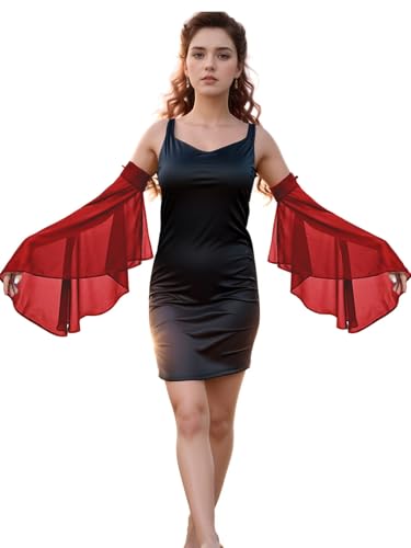 Detachable Sleeves for Wedding Dresses Chiffon Bell Sleeve Arm Covers Victorian Gothic Bridal Gown Accessories - color: Red