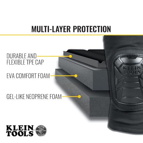 Klein Tools 60628 Tough-Flex Knee Sleeves for Work, Construction, Low-Profile Sleeve with Zipper, Gel-Like Foam, Black, S/M - size: S/M