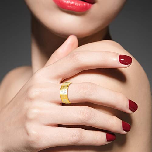 Uloveido Muslim Mohammad Arabic Letter Shahada Rings Gold Color Stainless Steel 8mm Wide Band Religious Allah Rings for Men and Women Y543 - color: Gold