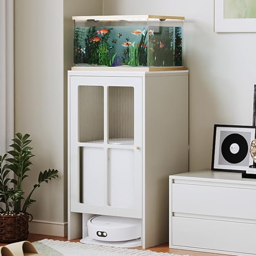 HARELA Robot Vacuum Stand Hidden Cabinet, Sweeping Robot Storage Rack with Doors and Drawer, Side Table Storage Cabinet for Living Room, Bedroom, Home(White,50x45x90cm) - size: 50x45x90cm