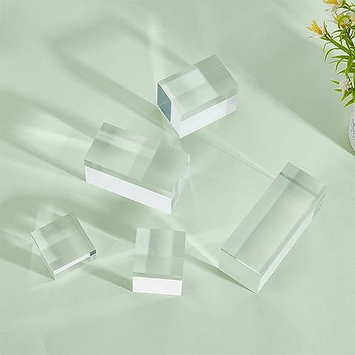 BENECREAT 5Pcs Clear Acrylic Cube Display Block 0.8/1.6/2.4/3.2/4 Inch Solid Display Pedestal Stand for Gem Display Jewelry Display Displaying Pop Figures Cosmetic Showing Transparent - color: Clear Square