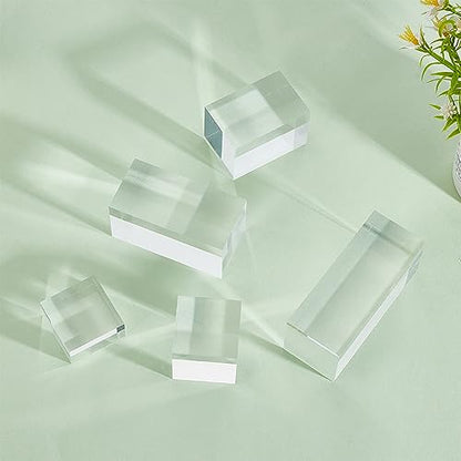 BENECREAT 5Pcs Clear Acrylic Cube Display Block 0.8/1.6/2.4/3.2/4 Inch Solid Display Pedestal Stand for Gem Display Jewelry Display Displaying Pop Figures Cosmetic Showing Transparent - color: Clear Square