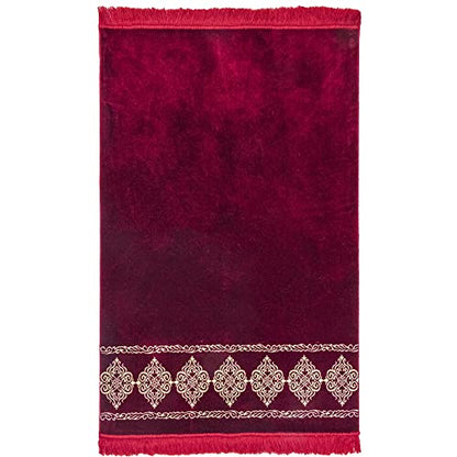 Modefa Turkish Islamic Prayer Rug - Large & Wide Soft Velvet Janamaz - Comfortable Muslim Praying Mat for Men & Women - Ramadan or Eid Gift - with Prayer Beads Tesbih - Grand Plush (Red) - color: Red