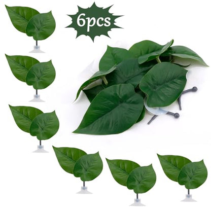 6pcs Double Layer Betta Leaf Hammock, Realistic Plastic Big & Small Leaf Fish Tank Decor with Suction Cups Branches Aquarium Plants for Betta Fish Resting Bed Spawning Ground - style: Style B