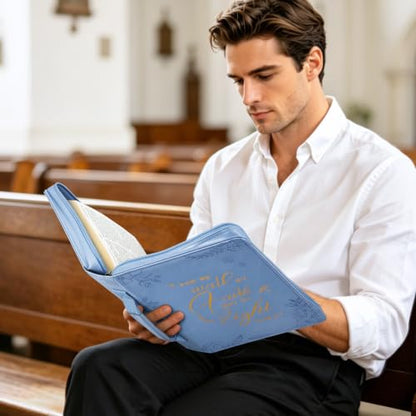 FINPAC Large Classic Bible Cover Vegan Leather Carrying Book Case Church Bag Bible Protective with Handle, Gift for Men, Women, Father, Mother, Light Blue - color: Light Blue