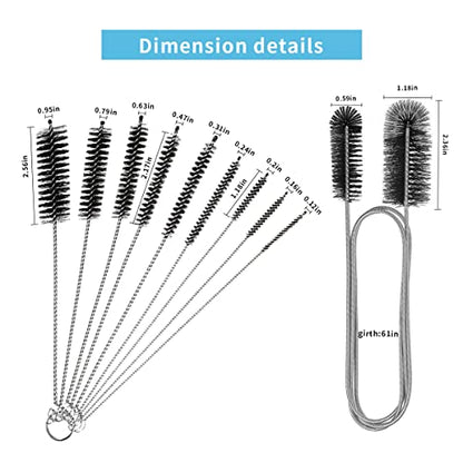10PCS Flexible Drain Brush Straw Cleaner Brush Set,Pipe Cleaners Brush,61Inch Stainless Steel Double-Ended Hose Brush 8.2Inch Nylon Long CPAP Tube Cleaning Brush for Home Kitchen Sink Plumbing - color: Black