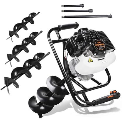 DC HOUSE 52cc 1800W Gas Powered Earth Auger EPA Certified Post Hole Digger, with 3 Drill Bits 4" 6" 8" and 3 Extension Rods 8" 12" 20", Mixing Ratio 30:1, for Fence, Farmland and Garden - size: 52cc+3 bit(4"6"8")+3 Ext(8"12"20")