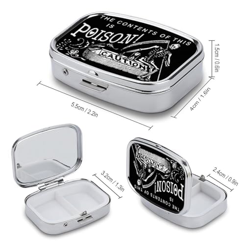 Metal 2 Compartment Pill Organizer Travel Friendly Portable Compact Pill Box Cute Pill Case to Hold Vitamins,Fish Oil,Supplements,Meds,Tablet for Purse,Pocket. (Black Scythe) - color: Black Scythe