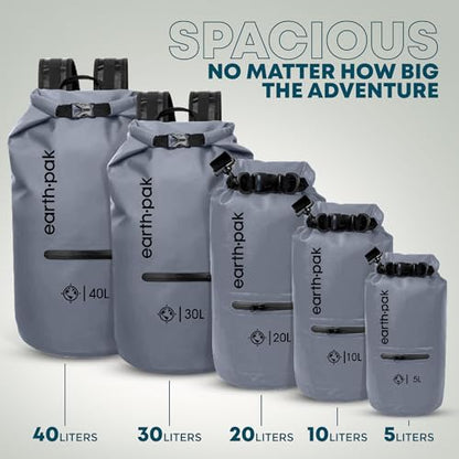 Earth Pak Waterproof Dry Bag with Zippered Pocket - Waterproof Dry Bag Backpack Keeps Gear Dry - color: Gray, size: 5L
