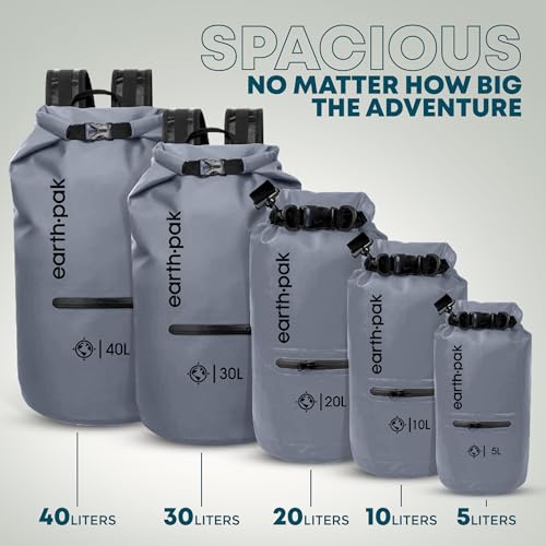 Earth Pak Waterproof Dry Bag with Zippered Pocket - Waterproof Dry Bag Backpack Keeps Gear Dry - color: Gray, size: 10L