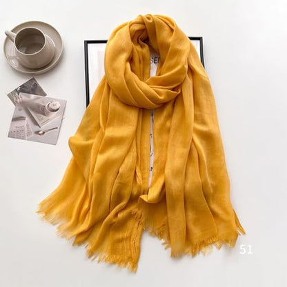 Solid color cotton and linen scarf, wrinkled all season versatile long sunscreen fashionable shawl - color: Light Turmeric