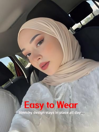 Hijab Scarf for Women Soft Muslim Hijabs Head Wrap Scarves Fashion Long Hair Shawls Stretchy Muslin Headscarf - color: Cream Hijab Scarf for Women