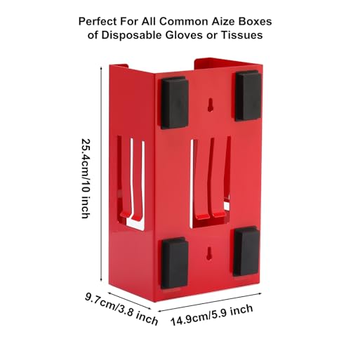 CASOMAN Magnetic Glove/Tissue Dispenser, 8LBS Capacity, Red Glove Dispenser Wall Mount, Glove Box Holder for Wall Mount, Magnetic Glove Box Holder, Not Include Gloves - color: Red