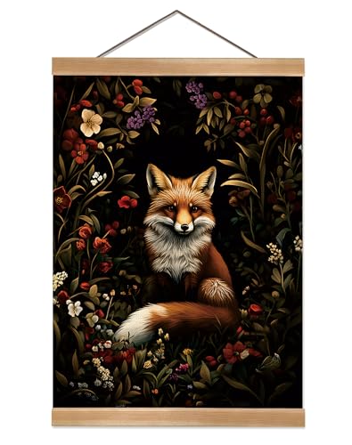 William Morris Abstract Wall Art Decor,Vintage Fox Design Poster, Vintage Hanging Wall Painting Animal Buck Art, Mid-Century& Dark Academia Decor, Gothic Canvas Poster for Oficce and Home (Fox-1) - color: Fox-1