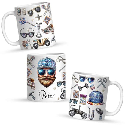 Personalized Father's Day Full Wrap Coffee Mug, Custom Name Ceramic Cup 11oz 15oz, Customized Hat And Sunglasses White Mug, Gift For Dad, Birthday Keepsake Mug For Men, Unique Mug - color: XUA-1124-3693-Father's Day Mug