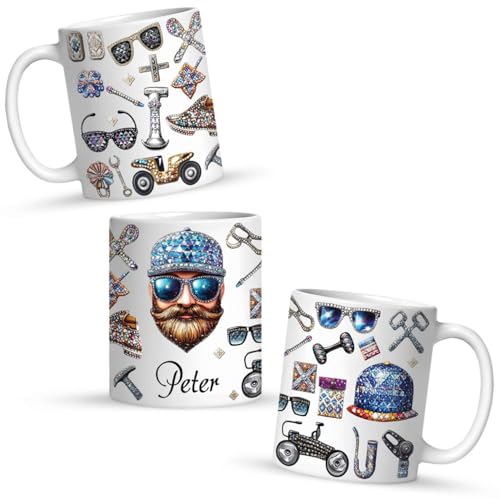 Personalized Father's Day Full Wrap Coffee Mug, Custom Name Ceramic Cup 11oz 15oz, Customized Hat And Sunglasses White Mug, Gift For Dad, Birthday Keepsake Mug For Men, Unique Mug - color: XUA-1124-3693-Father's Day Mug