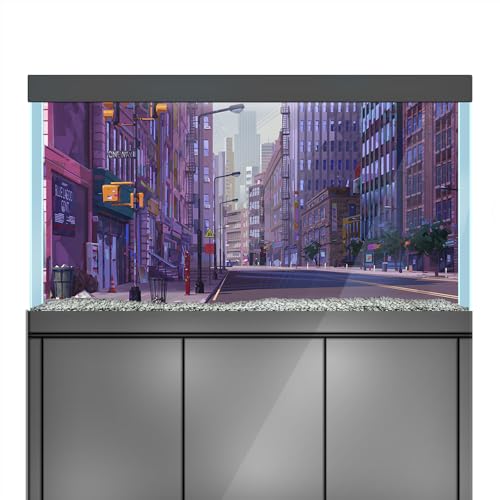 Aquarium Background Stickers - City Street Purple - Fish Tank Reptile Terrarium Decor Poster (100 x 50 cm / (39.3 x 19.6 inches)) - size: 100 x 50 cm / (39.3 x 19.6 inches)